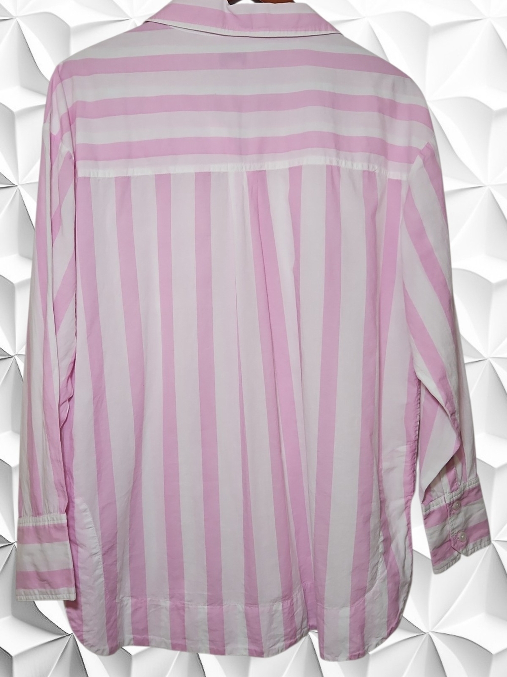 ​ON-34th Pink White Striped Button Down Shirt 1X Cotton Long Sleeve Pocket - Picture 2 of 6